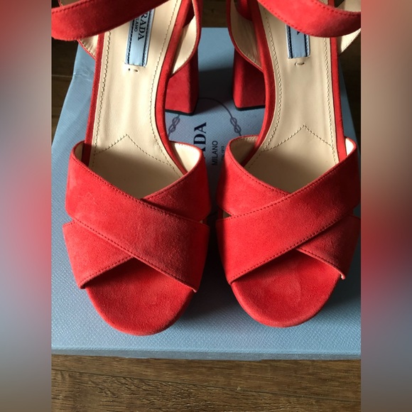 PRADA-AUTHENTIC (NWT/Box)-Women's Tangerine Platform Strappy Sandals - Picture 6 of 14